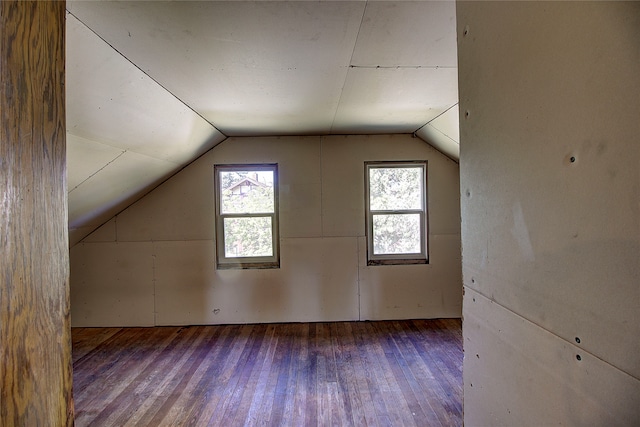 additional living space with lofted ceiling and hardwood / wood-style flooring