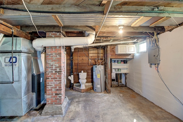 basement featuring electric water heater