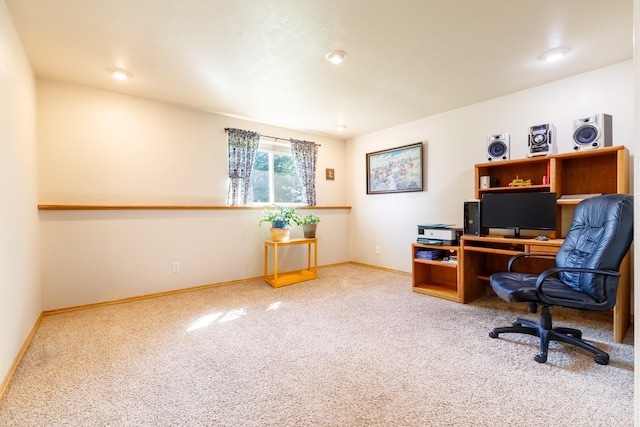 home office with carpet flooring and baseboards