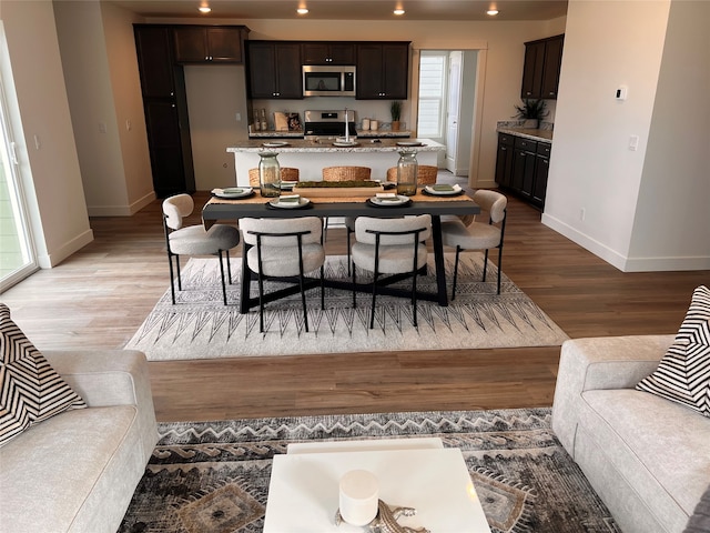 dining space featuring light hardwood / wood-style floors