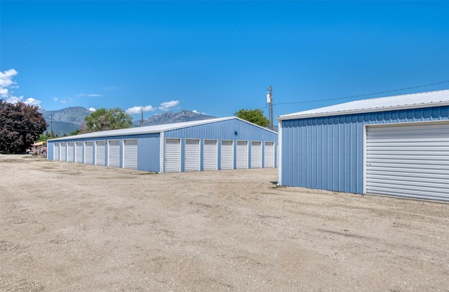 garage with a mountain view