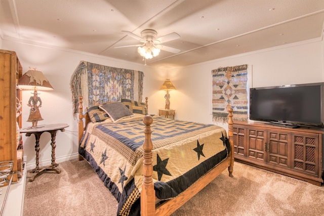 bedroom featuring baseboards, ceiling fan, and carpet flooring