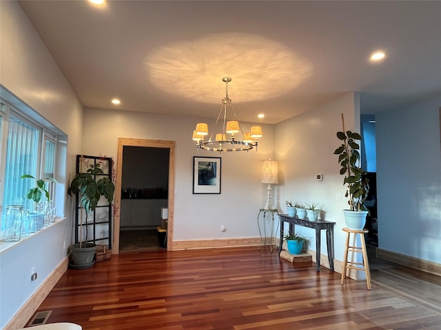 5355 Peaks View Dr, Helena, MT 59602 - dining area featuring wood finished floors, a chandelier, recessed lighting, and baseboards