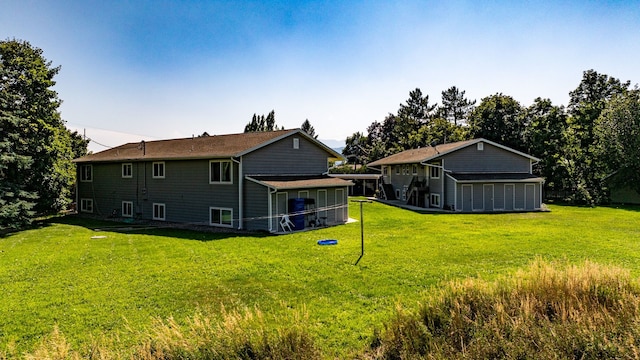 view of yard featuring a garage