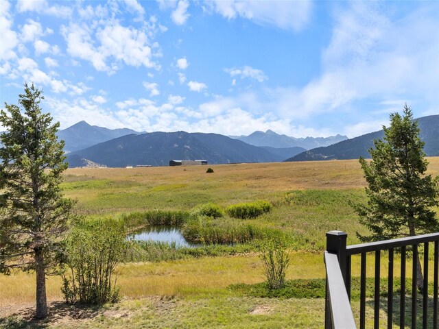 mountain view featuring a rural view and a water view