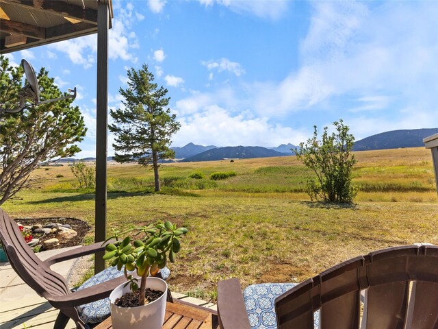 view of yard featuring a rural view and a mountain view