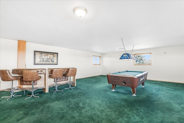 playroom featuring pool table and carpet