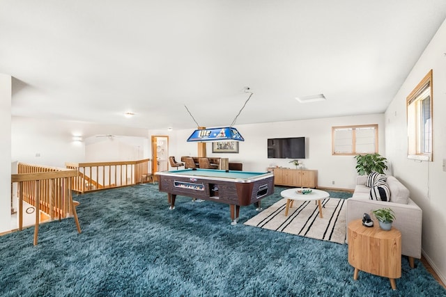 game room with billiards, carpet flooring, and baseboards