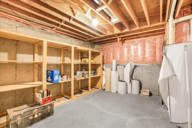 view of unfinished basement