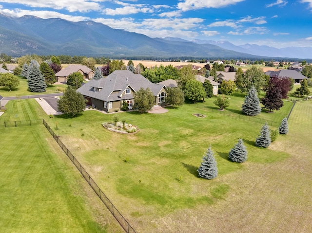 drone / aerial view featuring a mountain view