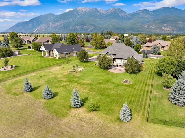 bird's eye view with a mountain view