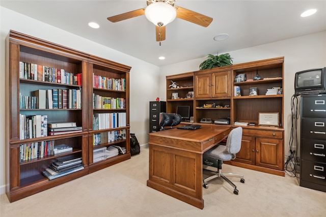 1550 Rolling Ridge Loop, Kalispell, MT 59901 - office area with light colored carpet, a ceiling fan, and recessed lighting
