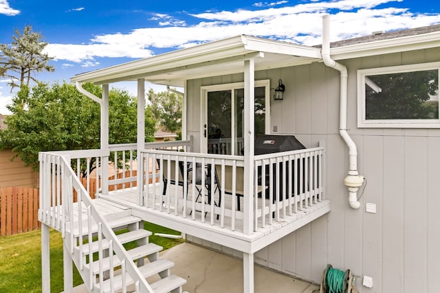 wooden terrace with stairway