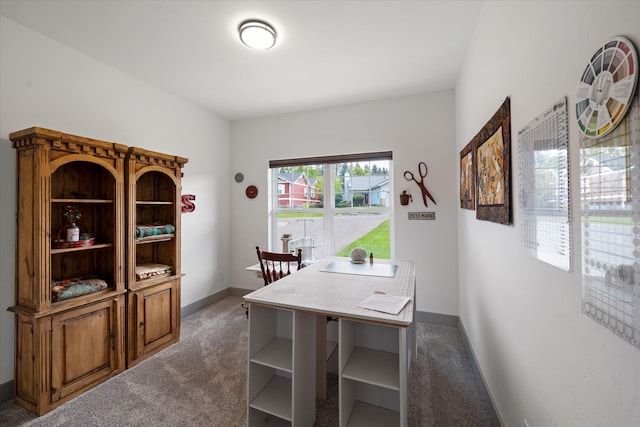 view of carpeted home office