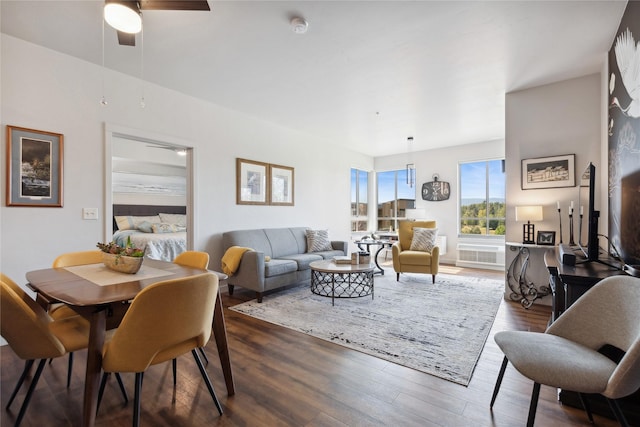 dining area with dark wood-type flooring