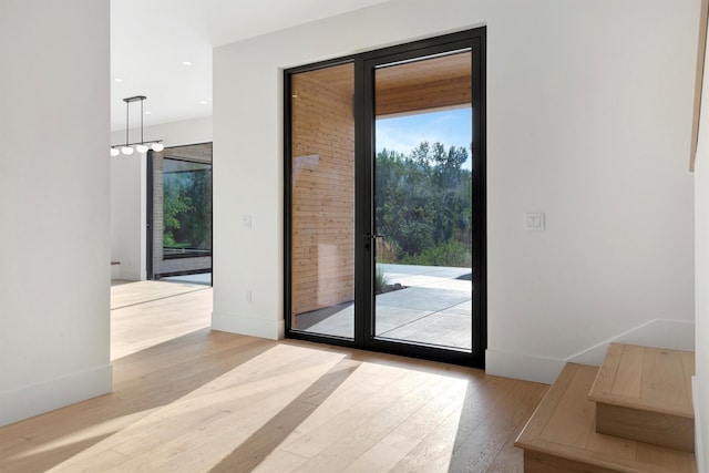 doorway to outside with a healthy amount of sunlight and light wood-type flooring