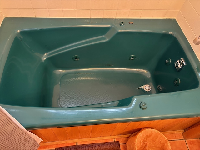 details featuring a bathtub and tile patterned floors