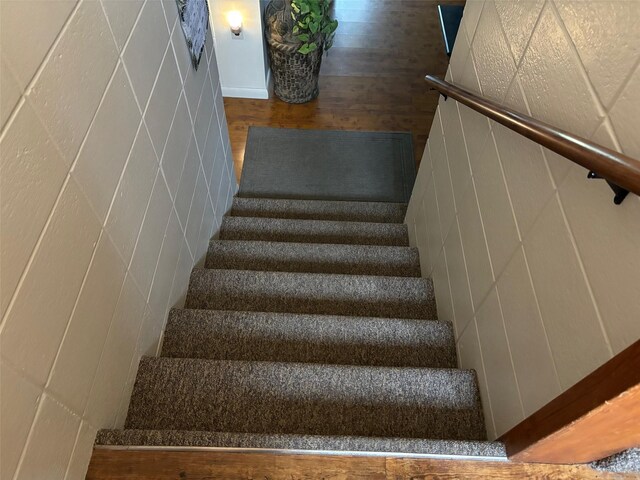 stairway featuring hardwood / wood-style floors