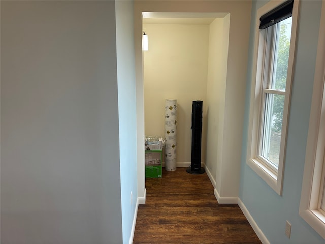 corridor with dark hardwood / wood-style flooring and plenty of natural light