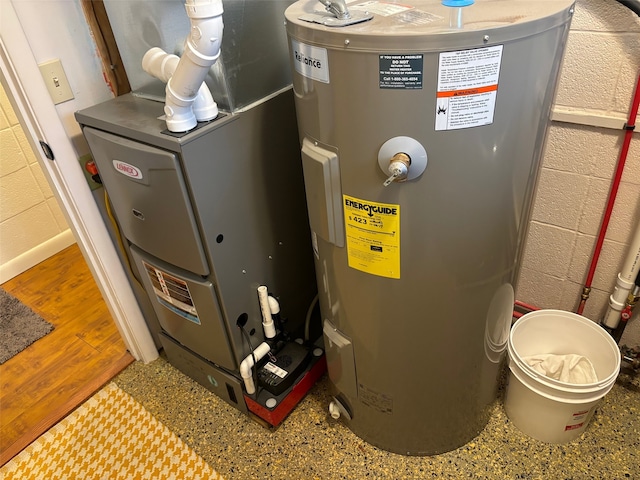 utility room with electric water heater