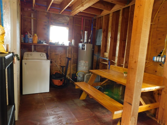 basement with gas water heater and washer / clothes dryer