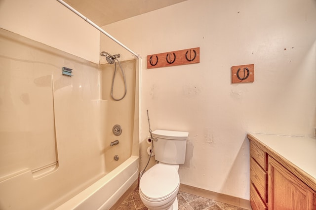 full bathroom with toilet, vanity, and  shower combination