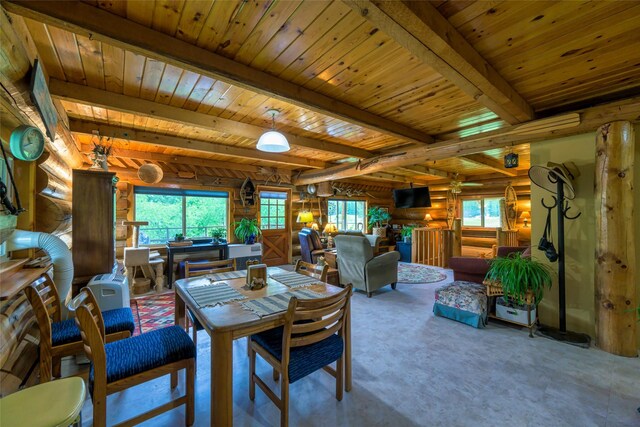 510 Johnson Ln, Superior, MT 59872 - dining area with healthy amount of natural light, rustic walls, wooden ceiling, and beamed ceiling