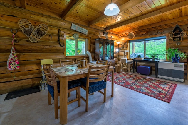 510 Johnson Ln, Superior, MT 59872 - dining space with wooden ceiling, beam ceiling, and log walls