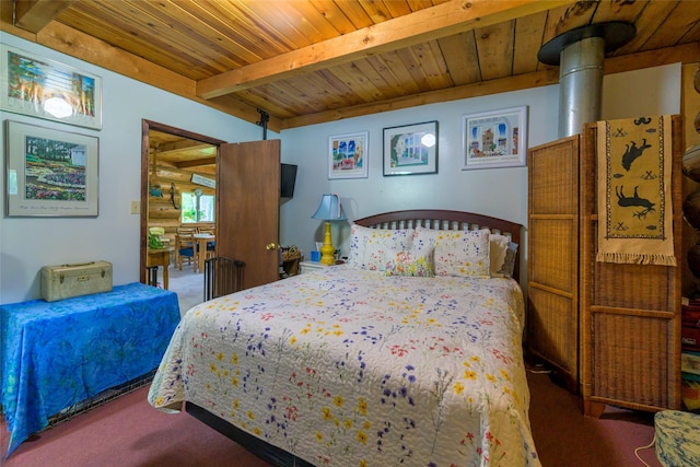 510 Johnson Ln, Superior, MT 59872 - carpeted bedroom with wood ceiling and beam ceiling