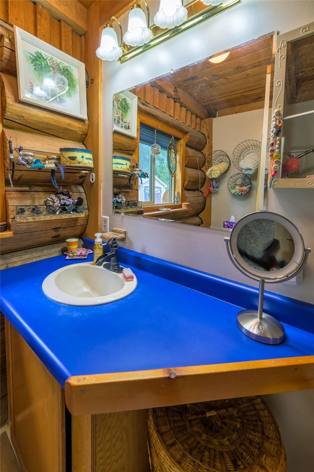 510 Johnson Ln, Superior, MT 59872 - bathroom featuring wooden ceiling and vanity
