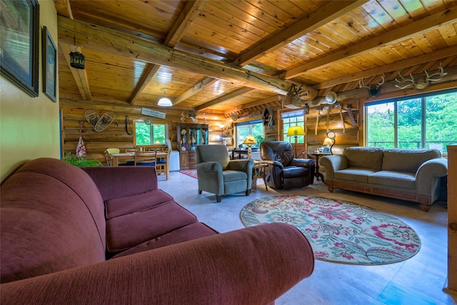 510 Johnson Ln, Superior, MT 59872 - living area featuring rustic walls, beamed ceiling, and wooden ceiling