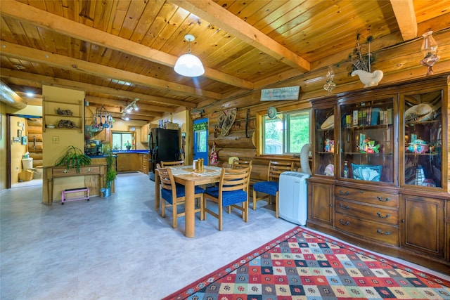 510 Johnson Ln, Superior, MT 59872 - dining area with wooden ceiling, beam ceiling, and log walls
