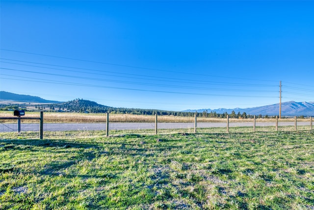 view of yard featuring a rural view and a mountain view