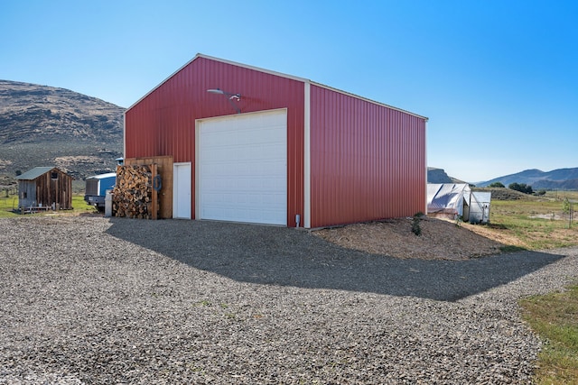 garage with a mountain view