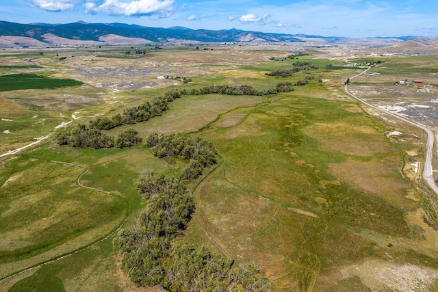 birds eye view of property with a mountain view and a rural view