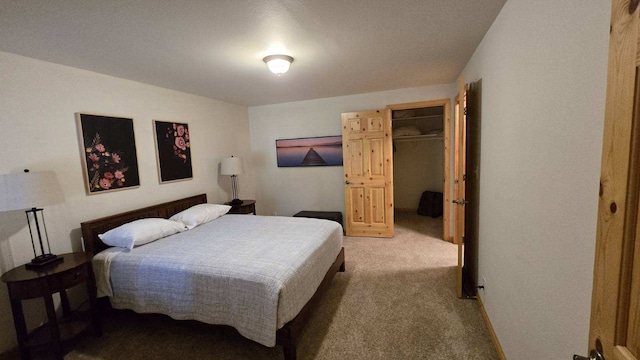 bedroom featuring a closet, a spacious closet, and carpet