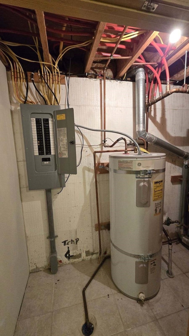 utilities with water heater and electric panel