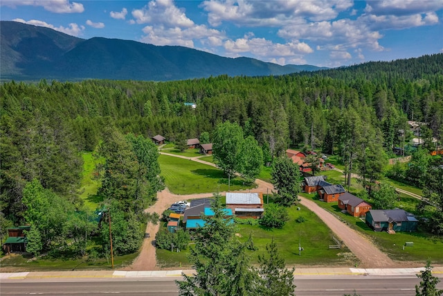 birds eye view of property with a mountain view