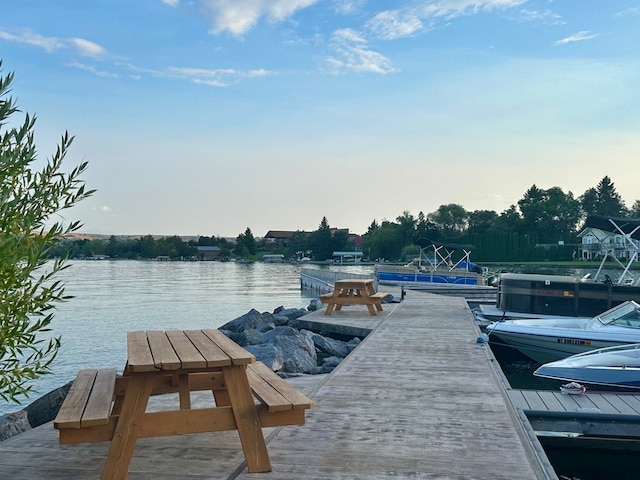 dock area with a water view