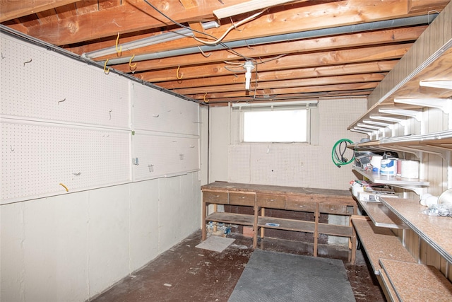 basement featuring a workshop area