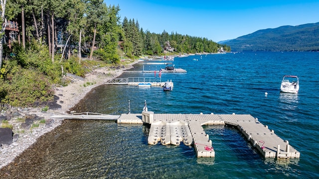 dock area featuring a water and mountain view