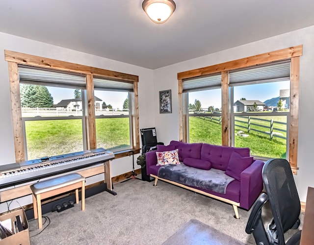 living room featuring carpet