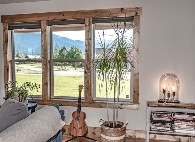 interior space featuring a mountain view