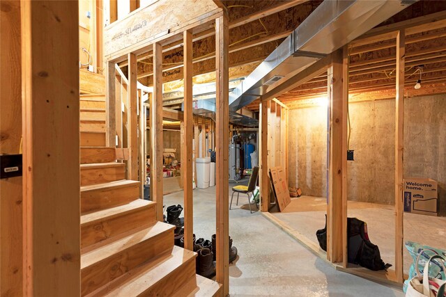 unfinished basement with stairway