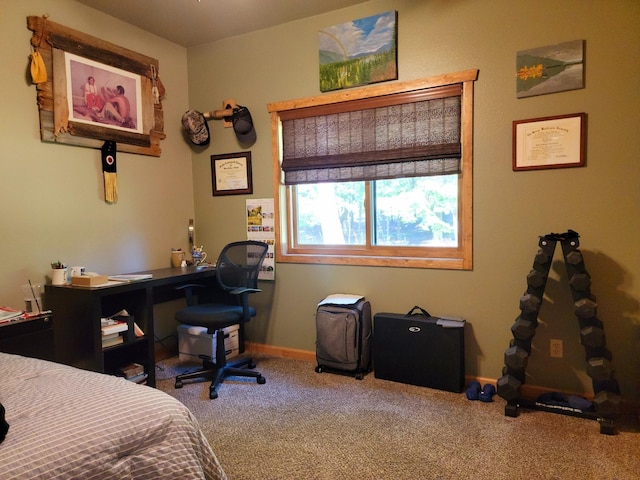 carpeted bedroom featuring baseboards