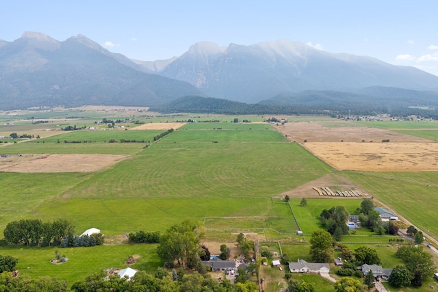 aerial view featuring a mountain view and a rural view