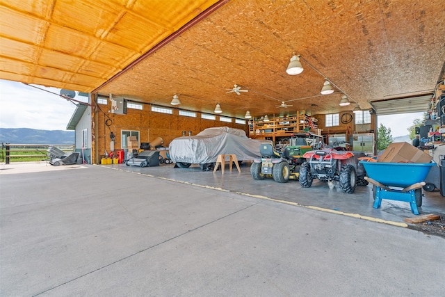 garage featuring a mountain view