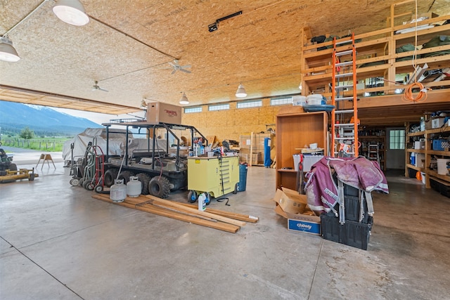 garage with a mountain view