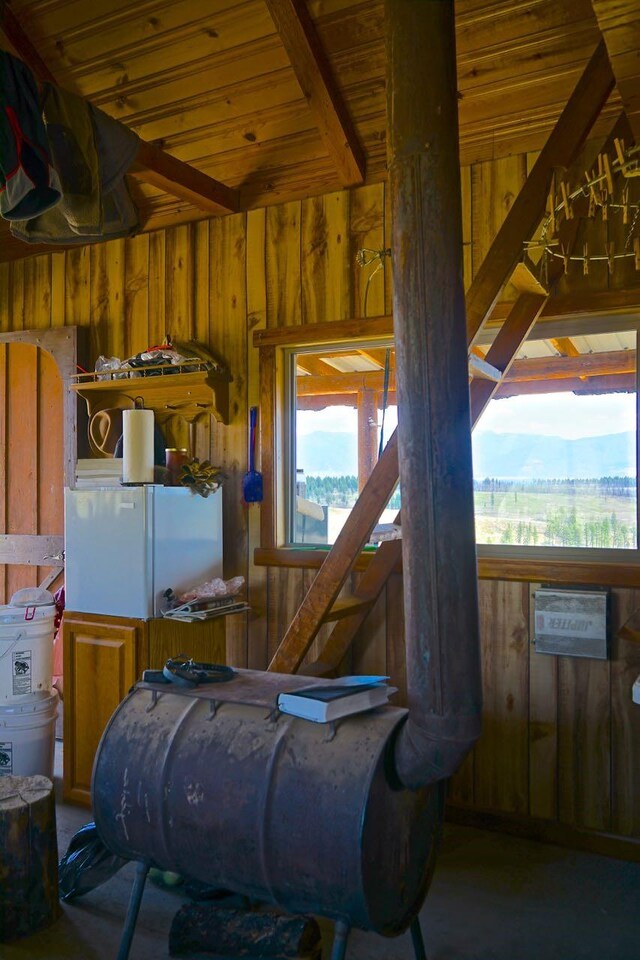 interior space with wood walls