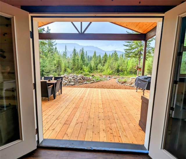 deck with a mountain view